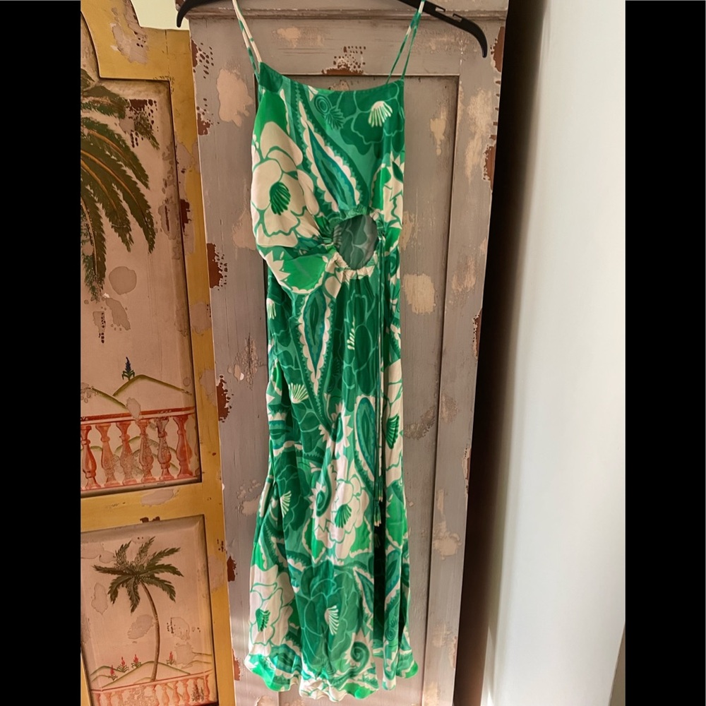 FARM Rio Green and White Floral Midi Dress